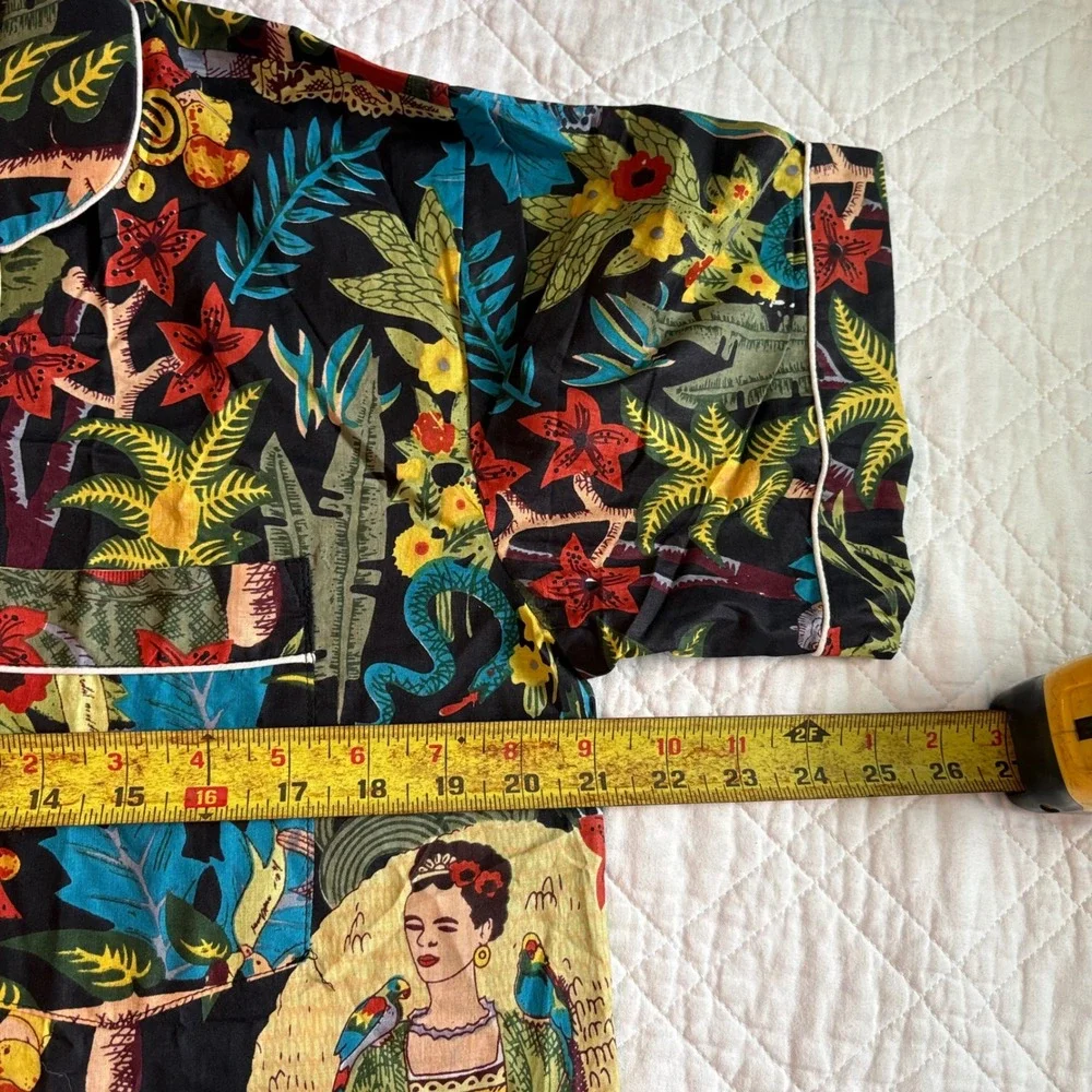 SLV Sur La Vague Frida Kahlo Tropical Jungle Cotton Pajama Set M/L Black Multi‎